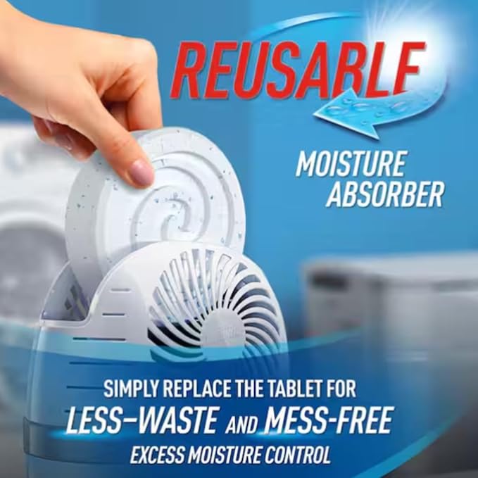 Drop-In Tab Moisture Absorber Starter Kit – Reusable Dehumidifier with Fresh Scent Tablet, Eliminates Musty Odors, Traps Excess Moisture for Closets, Bathrooms, Basements & RVs - Image 2