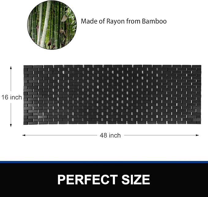 Bambo Bath Mat Bathroom Runner Long Large Rugs Floor Wood Shower Bathtub Waterproof Non Slip Accessories 16x48 Inch Easy to Clean,Black,1 pc - Image 7