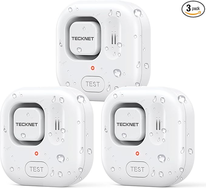 TECKNET Water Leak Detectors for Home, 120dB Water Sensor Alarm Leak Detector, IP66 Waterproof, Water Leak Detectors for Bathroom, Sink, Laundry, Window, Basements, Kitchens(3 Pack, Battery Included) by Tecknet