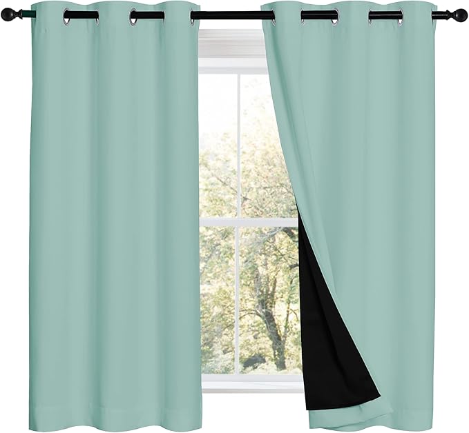 NICETOWN 100% Blackout Curtains 54 inches Long, Double-Deck Completely Blackout Window Treatment Thermal Insulated Lined Drapes for Small Window (Aqua Blue, 1 Pair, 42 inches Width Each Panel) - Image 2