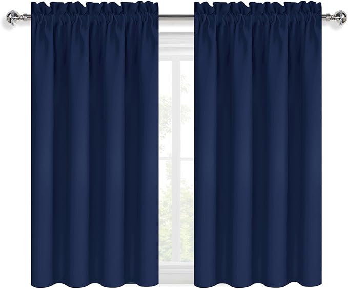 DWCN Short Blackout Curtains for Bedroom 45 Inches Long 2 Panels Set, Solid Thermal Insulated Energy Saving Window Treatment Drapes, Rod Pocket Curtains for Kids Boys Room (W42 x L45 Inch, Navy Blue) - Image 9