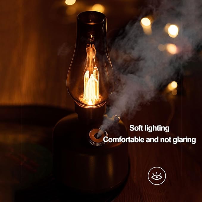 Humidifier Vintage Lantern with Lamp, Kerosene Lamp Shaped Quiet Home Humidifier, Aromatherapy Diffuser, 2 Mist Settings, Stepless Dimming, 260ML (Brown) - Image 6