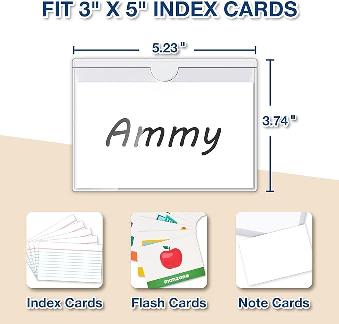 H4D 24 Pack Labels for Storage Bins, 3" x 5" Plastic Clear Adhesive Index Card Holders, Tote Label Pockets for Organizing Storage, Library Card, Shelves - Image 3
