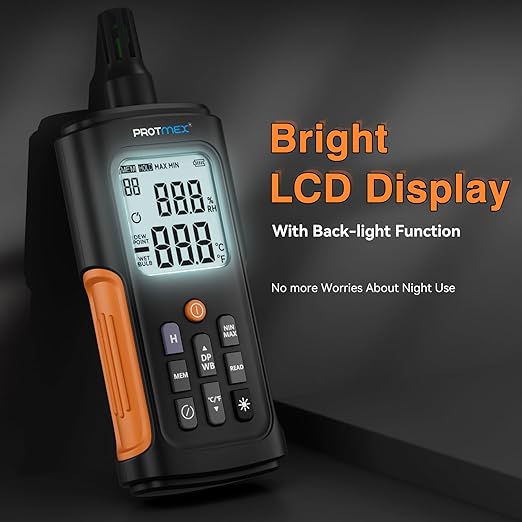 YT606 Temperature Humidity Meter High Precision Digital Hygrometer with Ambient, Relative Humidity, Dew Point, Wet Bulb Thermometer for Indoor Outdoor, Digital Thermometer Min/Max Hold, LCD Backlight - Image 6