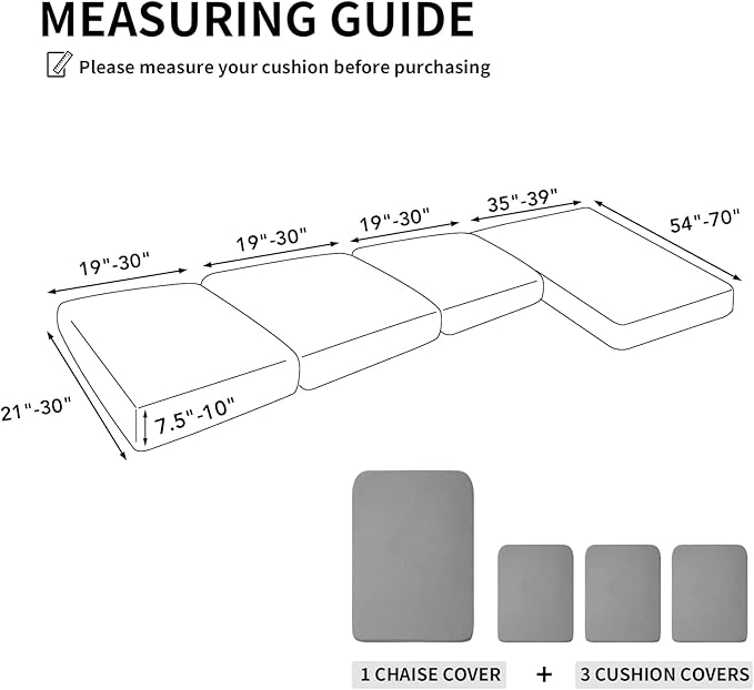 Easy-Going Stretch 4 Pieces Couch Cushion Covers for Sectional Sofa Left/Right L Shape Chaise Lounge Sofa Seat slipcover Anti-Slip Sofa Cover Soft (3 Seater + 1 Chaise, Light Gray) - Image 2