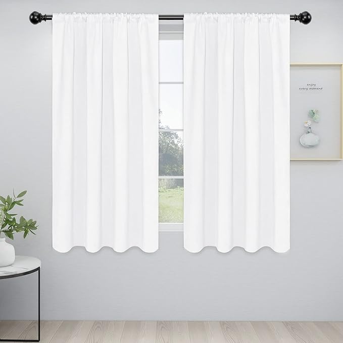 Easy-Going Rod Pocket Blackout Curtains for Bedroom, Room Darkening Window Curtains for Living Room, Thermal Insulated Noise Reduction Solid Window Drapes, 2 Panels(42x63 in, White) by Easy-Going
