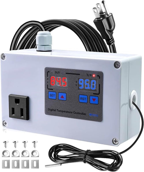 1100W Digital Temperature Controller, 110V 10A Thermostat Switch with Waterproof NTC 10K Sensor Probe, for Refrigerator Freezer Aquarium Heaters or Cooling Devices by GMURA