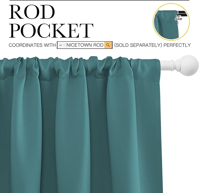 NICETOWN Blackout Curtains for Bedroom, Window Curtain Panels, Thermal Insulated Solid Rod Pocket Blackout Draperies/Drapes (Sea Teal, One Pair, 70 by 63-inch) - Image 3