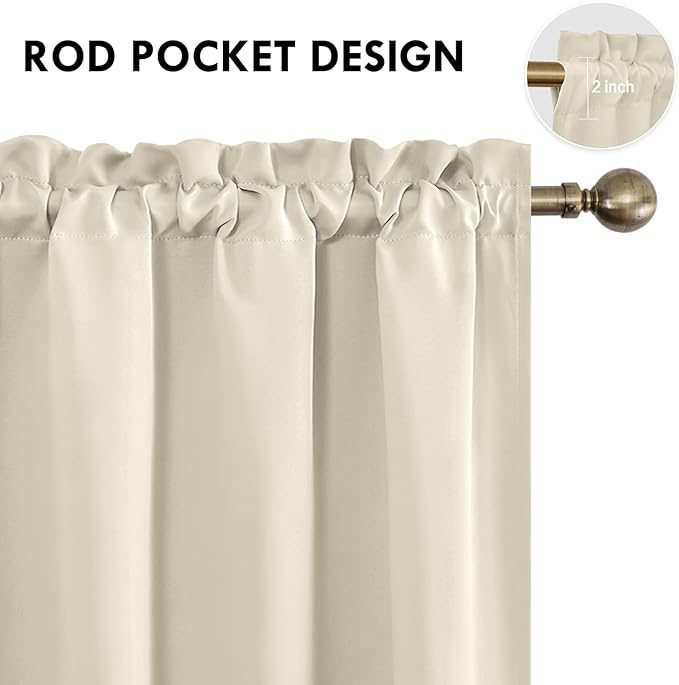 DWCN Blackout Curtains for Bedroom – Rod Pocket Thermal Insulated Noise Reducing Noise Reducing Drapes for Living Room, W 42 x L 63 Inch, 2 Panels, Light Beige - Image 4