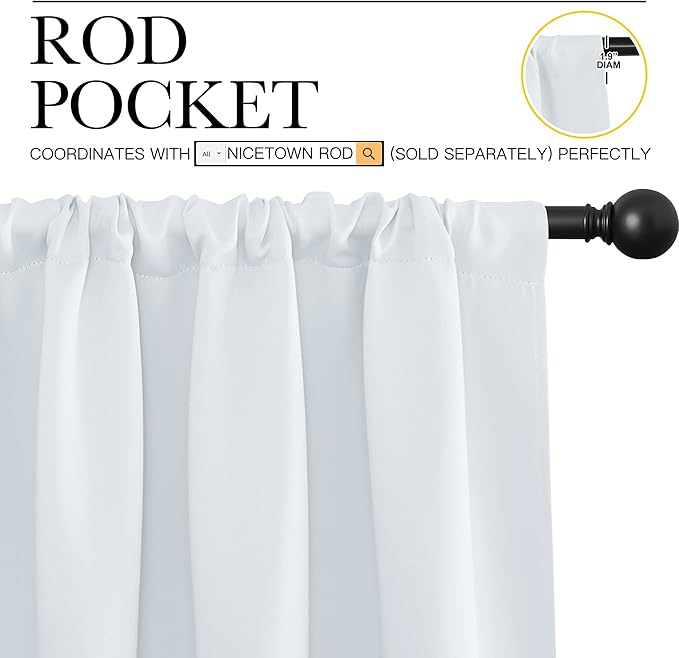 NICETOWN Greyish White Bedroom Curtain Panels - Multi-Function Noise Reducing Performance Window Treatment Thermal Insulated Rod Pocket Room Darkening Drapes for Nursery (2 Panels, 52 by 84) - Image 3