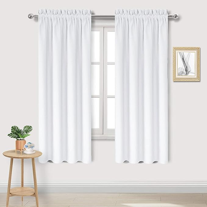 DWCN White Curtains for Living Room Thermal Insulated, 50% Light Blocking Curtains for Bedroom, Dining Room Window, W 42x L 72 Inch, Set of 2 Rod Pocket Curtain Panels by DWCN