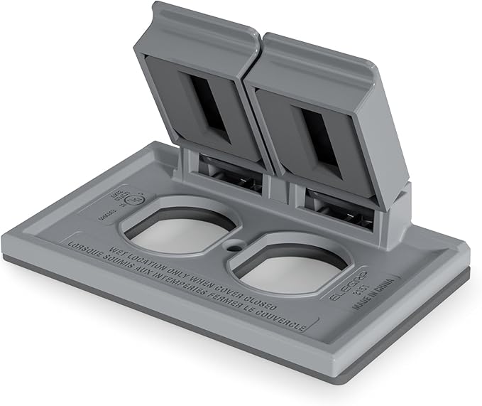 ELEGRP Horizontal Outdoor Cover for Duplex Receptacles, 2-Hole Weatherproof Wall Plate, Outdoor Electrical Outlet Cover, Standard Size 1-Gang 4.55” x 3.02”, Thermoplastic, 1 Pack, Grey by ELEGRP%7CELEGROUP