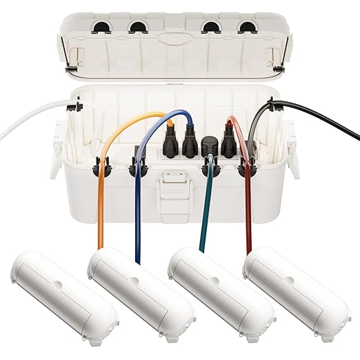 RESTMO 5-Piece Outdoor Waterproof Electrical Box Set – 12.5" x 8.5" x 5" Large & 7.1" x 2.3" x 2.3" Small, Weatherproof Boxes for Power Strip, Outlet, Plug, Socket, Timer, Holiday Light, White by Restmo