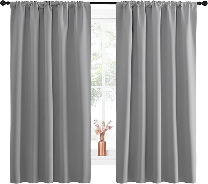 NICETOWN Blackout Curtain Panels for Window - Energy Efficient & Noise Reducing Thermal Insulated Rod Pocket Blackout Drapes/Draperies for Living Room (Silver Grey, 2 Panels, W52 inches x L63 inches) - Image 2