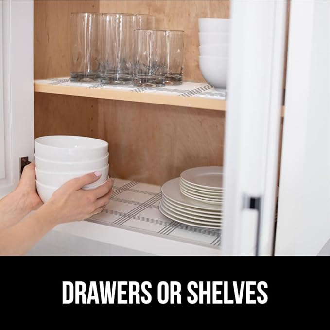 GORILLA GRIP DripGuard Shelf Liner, Non-Adhesive Drawer and Kitchen Cabinet Protector, 20x240 In, Strong Grip Slip Resistant Underside, Smooth Surface Liners for Cabinets, Bathroom Closets, Gray White - Image 7