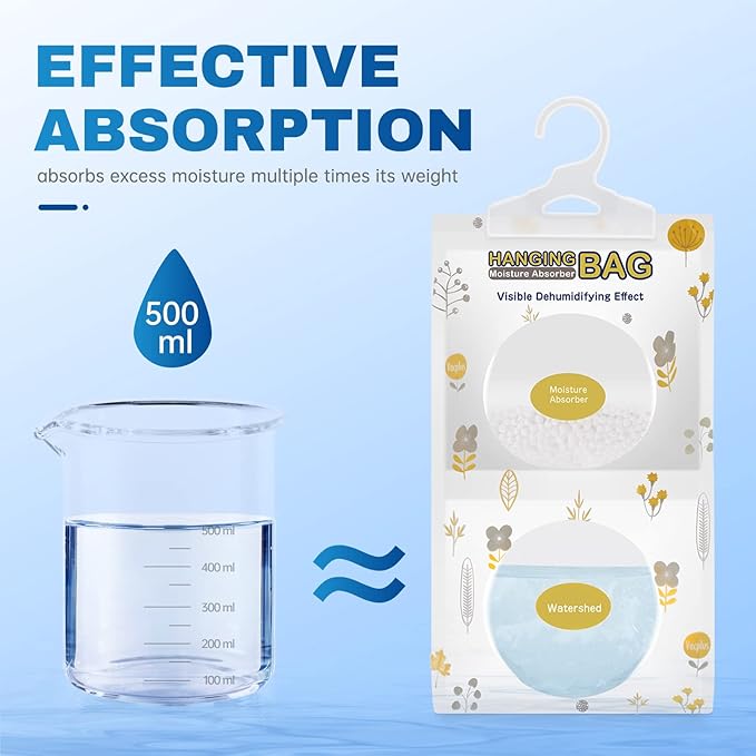 Vacplus Moisture Absorbers Packets, Fragrance Free 5 Pack, Humidity Packs, Dessicant Packets, Hanging Closet Dehumidifier Bags, Odor Eliminator for Bathroom 9.8OZ - Image 2