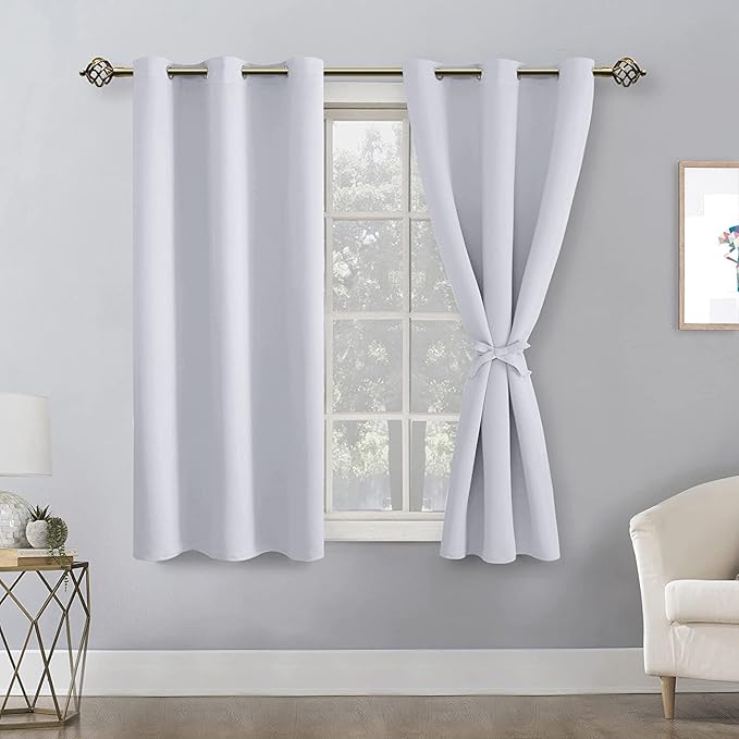 Hiasan Blackout Curtains for Bedroom - Thermal Insulated & Energy Saving Window Curtains for Living Room, 2 Drape Panels Sewn with Tiebacks, Greyish White, 38 x 54 Inch - Image 2