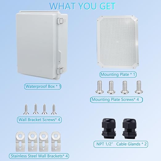 Outdoor Waterproof Box,IP67 ABS Junction Box Electrical Enclosure with Stainless Steel Latch, Hinged Cover Electric Box with Wall Brackets 15.7" Dx11.8 Wx7.1H - Image 4