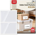 H4D 24 Pack Labels for Storage Bins, 4" x 6" Plastic Clear Adhesive Index Card Holders, Tote Label Pockets for Organizing Storage, Library Card, Shelves by H4D