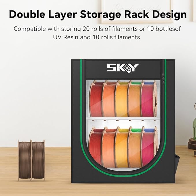 Skouphy 3D Printer Filament Storage Box - 2 Tiers Metal Filament Storage Rack with Cloth Cover,- 3D Filament Holder for Home, Office Workshop, Studio 20 Rolls - Black - Image 3