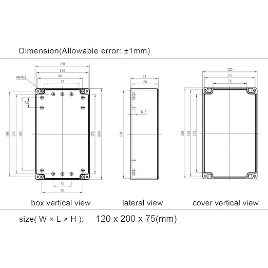 LeMotech Project Box ABS Plastic IP65 Waterproof Dustproof Electrical Junction Box Outdoor Enclosure for Electronics Black 7.87 x 4.72 x 2.95 inch (200 x 120 x 75 mm)(Pack of 2) - Image 7