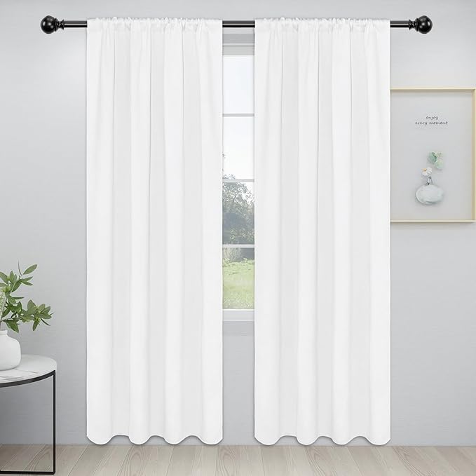 Easy-Going Rod Pocket Blackout Curtains for Bedroom, Room Darkening Window Curtains for Living Room, Thermal Insulated Noise Reduction Solid Window Drapes, 2 Panels(34x84 in, White) by Easy-Going