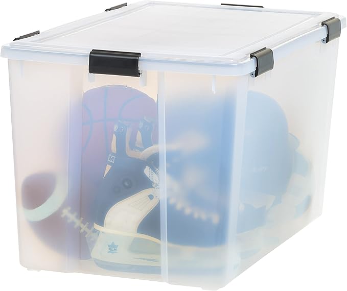 IRIS USA 156 Qt Storage Box with Gasket Seal Lid, BPA-Free, Made in USA - Heavy Duty Moving Containers with Tight Latch, Weather Proof Tote Bin, WEATHERPRO - Clear/Black by IRISUSA
