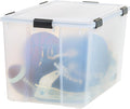 IRIS USA 156 Qt Storage Box with Gasket Seal Lid, BPA-Free, Made in USA - Heavy Duty Moving Containers with Tight Latch, Weather Proof Tote Bin, WEATHERPRO - Clear/Black by IRISUSA