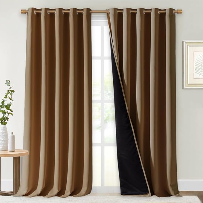 NICETOWN Total Shade Curtains and Draperies, Gold Brown, Package of 2, 62 inches Wide x 95 inches, LongHeavy-Duty Full Light Shading Drapes with Black Liner Backing for Villa/Hall/Dorm Window by NICETOWN