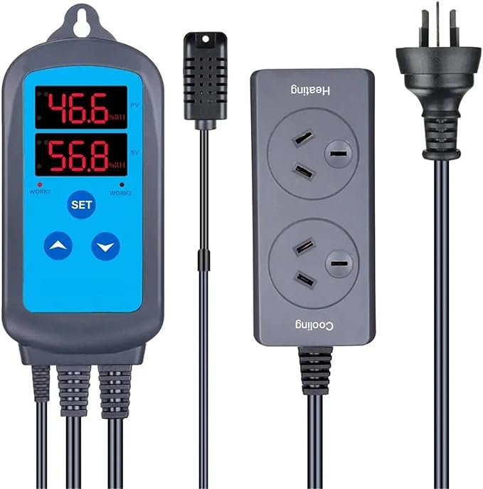 IHC-200 Pre-Wired Digital Dural Stage Humidity Controller, Dehumidification Humidifaction Control for Humidifier and Fan(AU Socket) by Unknown