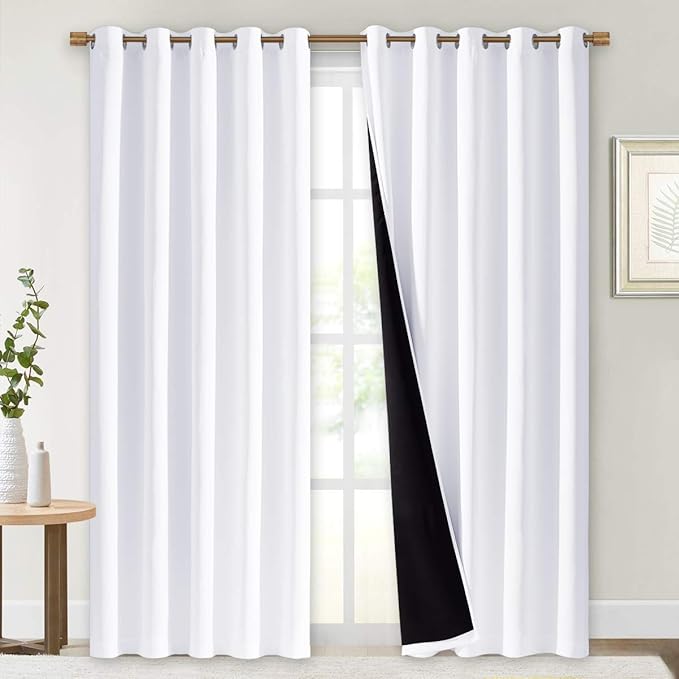 NICETOWN 100% Blackout Window Curtain Panels, Cold and Full Light Blocking Drapes with Black Liner for Nursery, 84 inches Drop Thermal Insulated Draperies (White, 2 Pieces, 70 inches Wide Each Panel) by NICETOWN