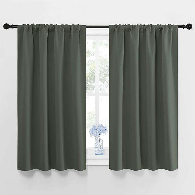 NICETOWN Bedroom Curtains Blackout Draperies - All Season Thermal Insulated Solid Rod Pocket Top Blackout Curtains/Drapes for Kid's Room (Dark Mallard, 1 Pair, 42 x 45 Inch) by NICETOWN