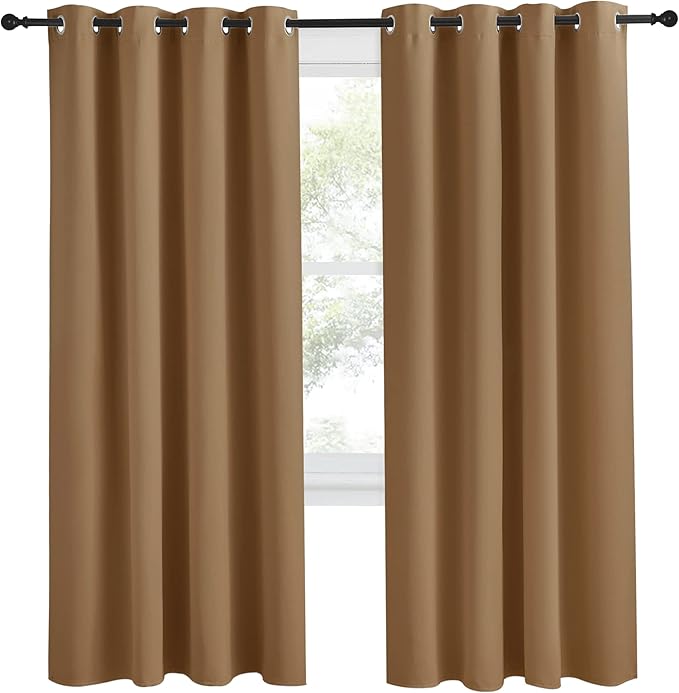 NICETOWN Gold Brown Curtain 78 inch Long, 1 Panel, W55 x L78, Grommet Blackout Thermal Insulated Room Darkening Sound Reducing Window Drapes for Living Room/Bedroom - Image 2