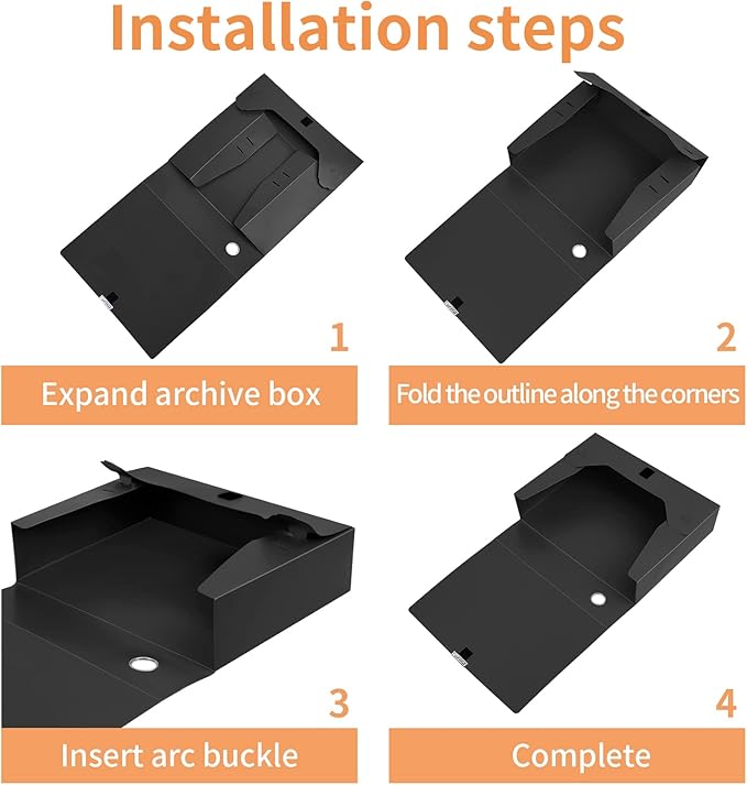 HUA JIE A4 Storage File Boxes Plastic Archives Cases with Lid, File Folder Organizer Document Filing Box for office,31×7.5×23.5 cm, Black(Pack of 4) - Image 6
