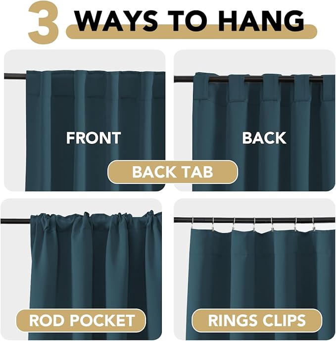H.VERSAILTEX Blackout Curtains Thermal Insulated Window Treatment Panels Room Darkening Blackout Drapes for Living Room Back Tab/Rod Pocket Bedroom Draperies, 52 x 96 Inch, Dark Teal, 2 Panels - Image 4