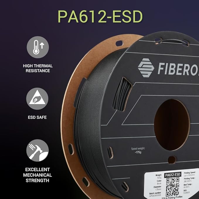 Polymaker Fiberon PA612-ESD 3D Printer Filament 1.75mm 0.5kg, ESD-Safe Carbon Fiber Nylon, Heat Resistant to 150°C, Chemical Resistant, Industrial Grade Strength, PCB Fixtures, Electronics Housings - Image 3