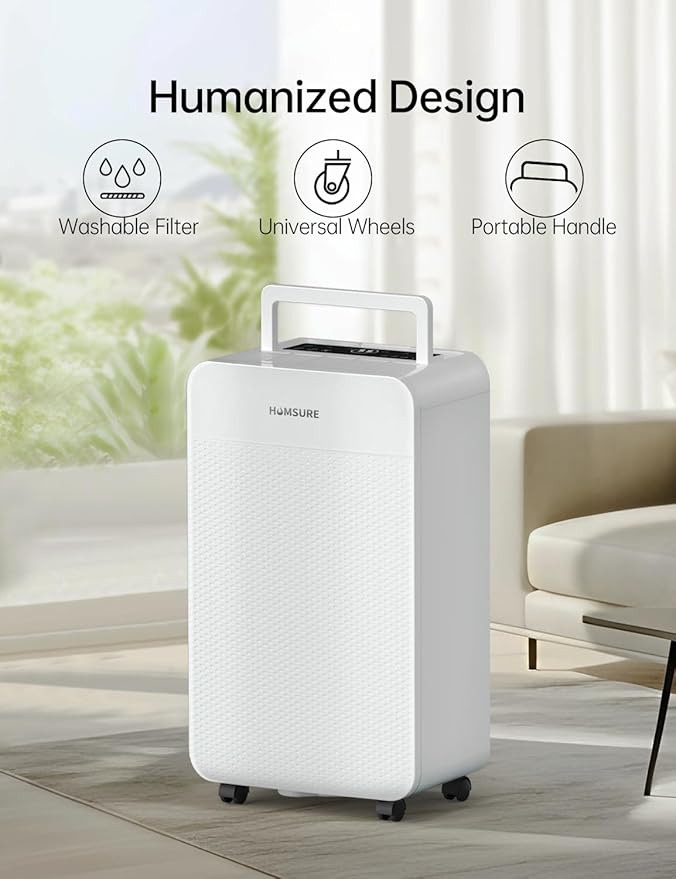 HUMSURE 4500 Sq. Ft 80 Pints Dehumidifier Equipped With Drainage Hose, Automatic Defrosting, for Basement, Home, Bathroom, Bedroom,24-Hour Timer Function - Image 2