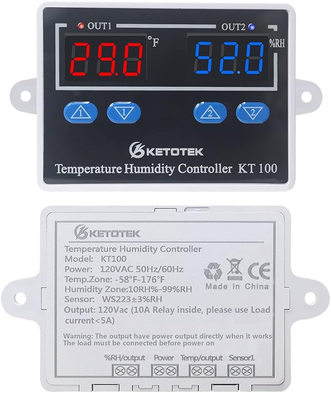 KETOTEK Temperature Humidity Controller Digital Thermostat Module 120V, Heating Cooling Humidification and dehumidification Control 110V 10A, Fahrenheit Display - Image 9