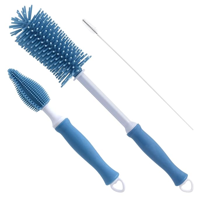 Silicone Cleaning Brush, 12" Long Handle Water Bottle Cleaner for Baby, Sports, Vase, Glassware, and Smaller Diameter Openings by Auerllcy