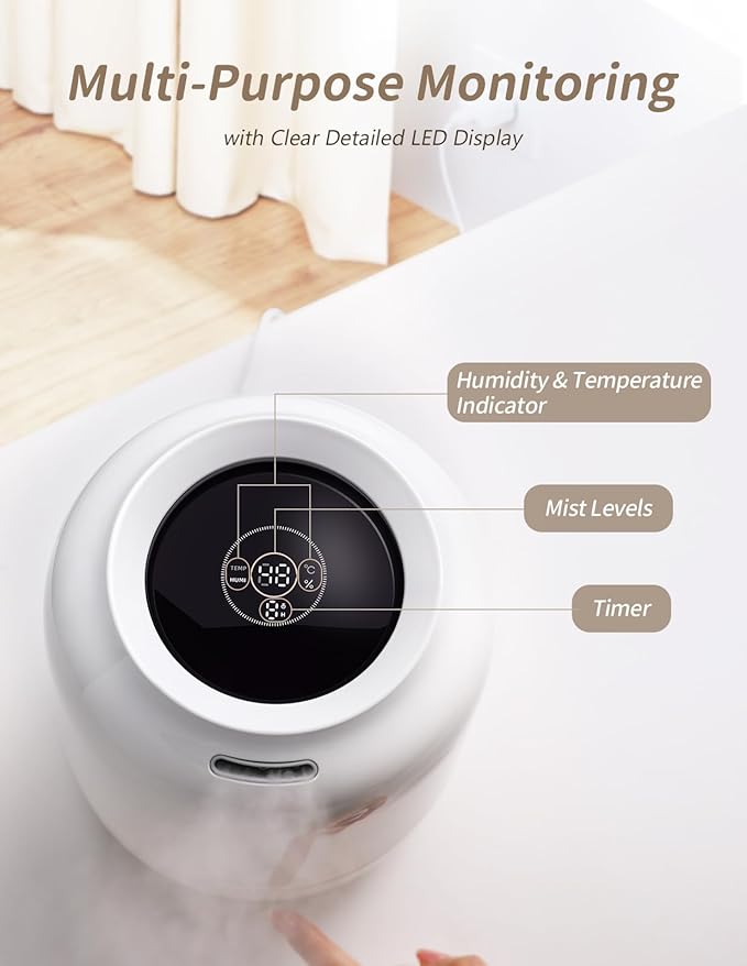 SmartDevil 1.2L Cool Mist Humidifier, Top Fill Ultrasonic Smart Air Humidifier with Essential Oils, Timing, Auto Shut Off for Home Babies Plants - Image 4