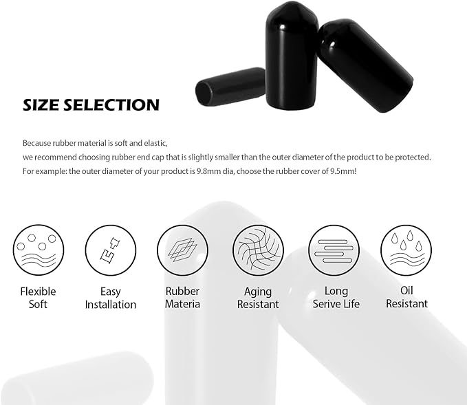 20 PCS Black Round Vinyl Rubber End Caps Kits, Flexible Screw Thread Protectors Safety Cover for Metal Tubing Rod Bolt, 4.5mm (9/50 inch) - Image 3
