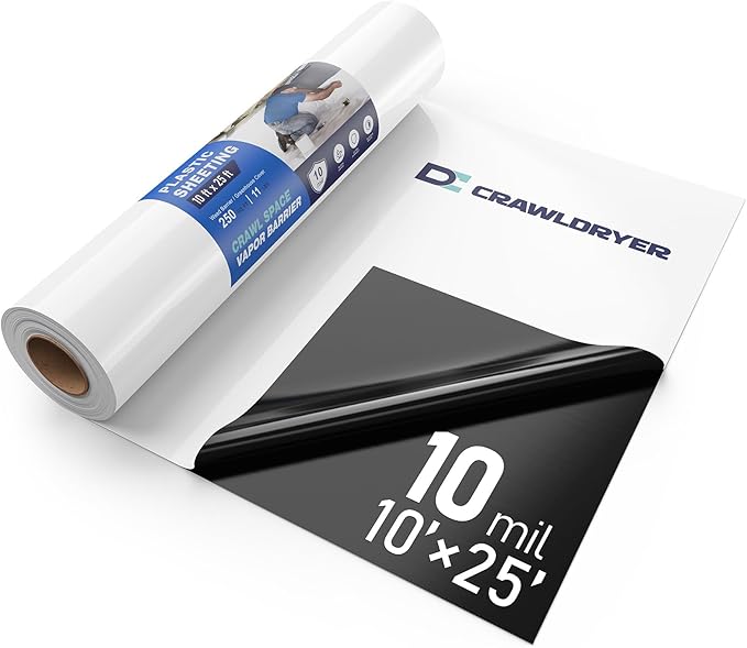 Crawl Space Vapor Barrier - 10 mil (10' x 25'), Thick Plastic sheeting, Drop Cloth Moisture Barrier Covering for Crawl Space Encapsulation, Heavy Duty Polyethylene Film, Black and White Panda Film by CrawlSpaceEncapsulation