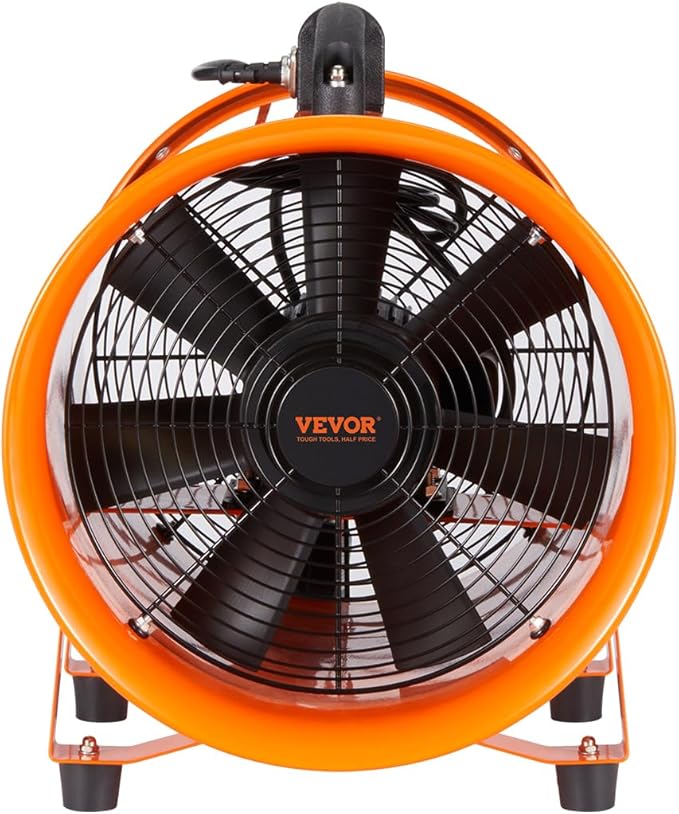 VEVOR Air Mover Blower Fan 10 Inch, 1893CFM 380W with 33ft Flexible Duct, Industrial Portable Ventilator Blower/Exhaust, Orange - Image 11