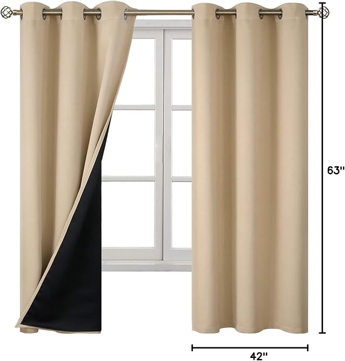 BGment Beige Blackout Curtains for Bedroom - Black Out Curtains 63 Inch Long Thermal Insulated Grommet Total Room Darkening Window Drapes for Living Room, 2 Panels, 42 x 63 Inch - Image 9
