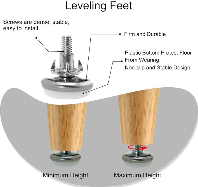 NGe 12-Set M8 x 20mm Heavy Duty Screw-On Furniture Leveling Feet Adjustable Leveler Floor Protector (Kit with 4 Prong T-Nuts), for Home Furniture Desk Table Sofa Chair Legs - Image 2