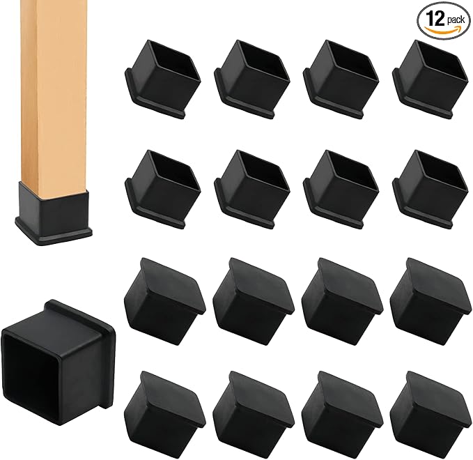 12PCS Square Chair Leg Caps 1-3/16" x 1-3/16" Square Rubber Covers Black Furniture Foot Table Chair Leg End Cap, Anti-Slip Chair Leg Floor Protectors, Black by suiwotin