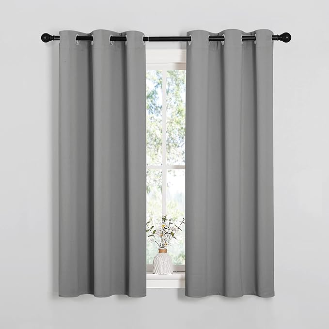 NICETOWN Bedroom Curtains Blackout Drapery Panels, Three Pass Microfiber Thermal Insulated Solid Ring Top Blackout Window Curtains/Drapes (Two Panels, 34 x 54 inches, Silver Grey) by NICETOWN
