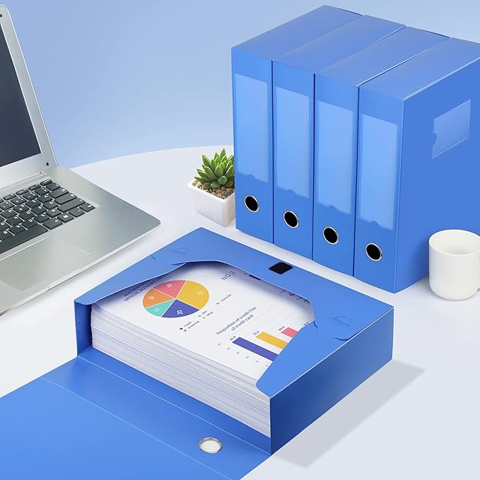 HUA JIE A4 Storage File Boxes Plastic Archives Cases with Lid, File Folder Organizer Document Filing Box for office,31×7.5×23.5 cm, Blue(Pack of 4) - Image 9
