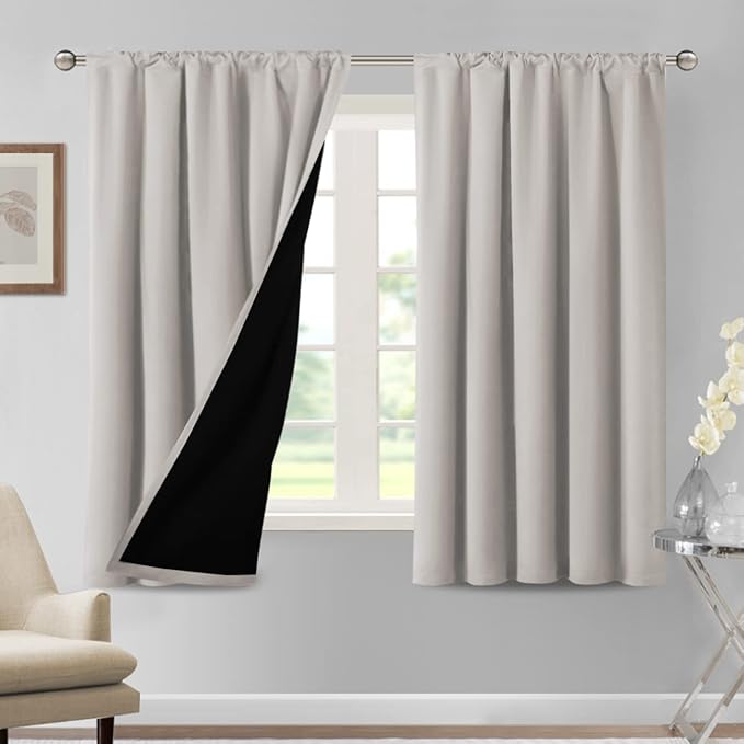 H.VERSAILTEX 100% Blackout Curtains for Bedroom Thermal Insulated Curtains & Drapes Blackout Curtains 63 Inches Long Rod Pocket Curtains for Living Room with Black Liner 2 Panels Set, Pumice Stone by HVERSAILTEX
