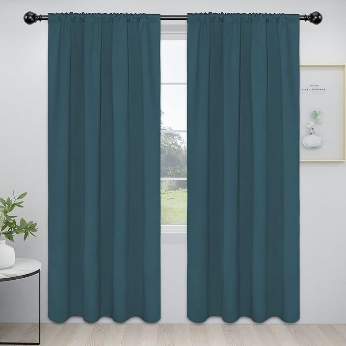 Easy-Going Rod Pocket Blackout Curtains for Bedroom, Room Darkening Window Curtains for Living Room, Thermal Insulated Noise Reduction Solid Window Drapes, 2 Panels(52x96 in, Bluestone) by Easy-Going